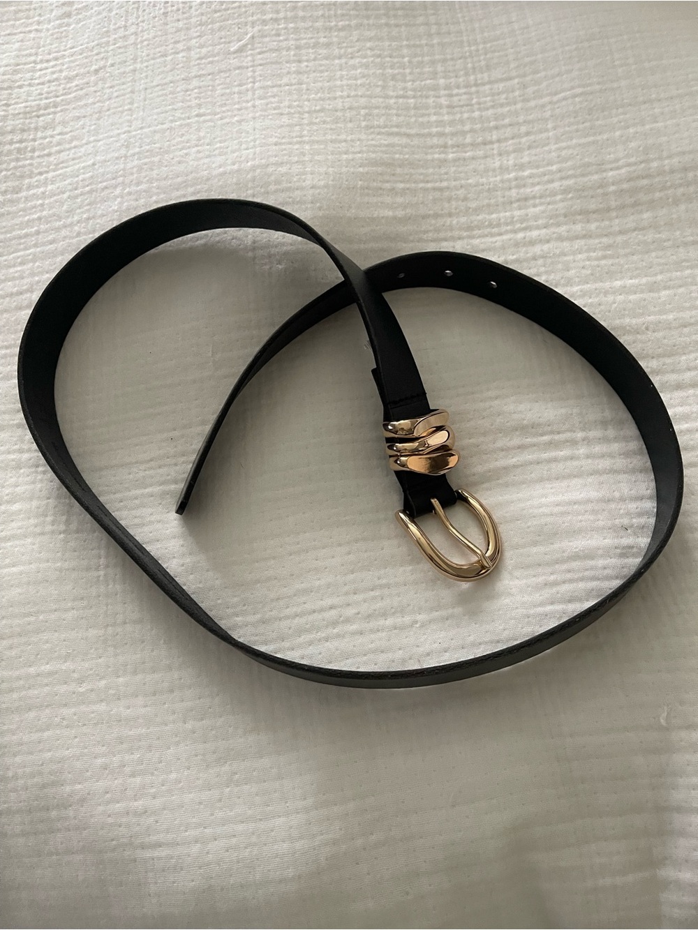 LOFT Black Leather Belt with Gold-Tone Buckle